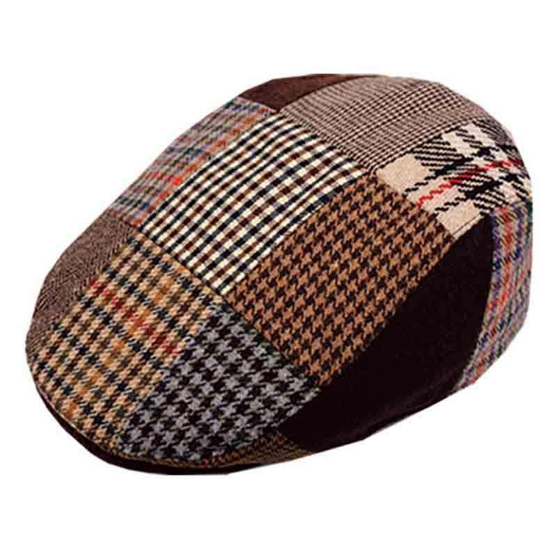Patch Work Wool Flat Ivy Cap with Quilted Lining – Epoch Wool Hat Brown M (22 3/8″)