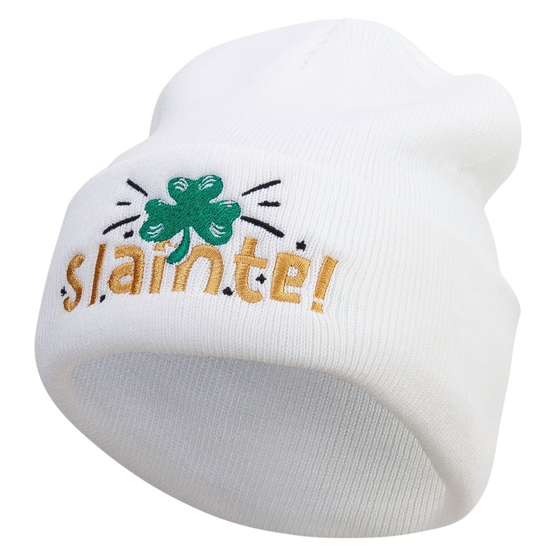 Slainte Embroidered 12 Inch Long Knitted Beanie White One Size