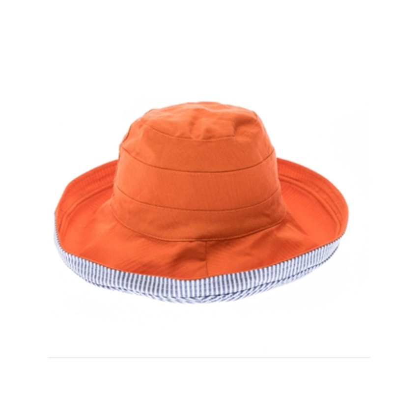 Small Heads Reversible Cotton & Seersucker Up Brim Hat – Boardwalk Style Hats Orange XXS (52 cm)