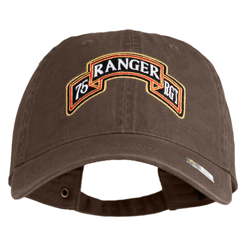 U.S. Army 75th Ranger Regiment Patched Washed Solid Pigment Dyed Cotton Twill Brass Buckle Cap Brown One Size