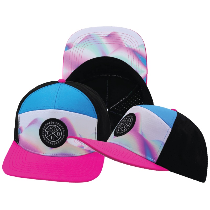 **YOUTH** Color Vibes Hat – Flat Bill – Holograph – Neon Pink / Neon Blue / Black – Laser Mesh