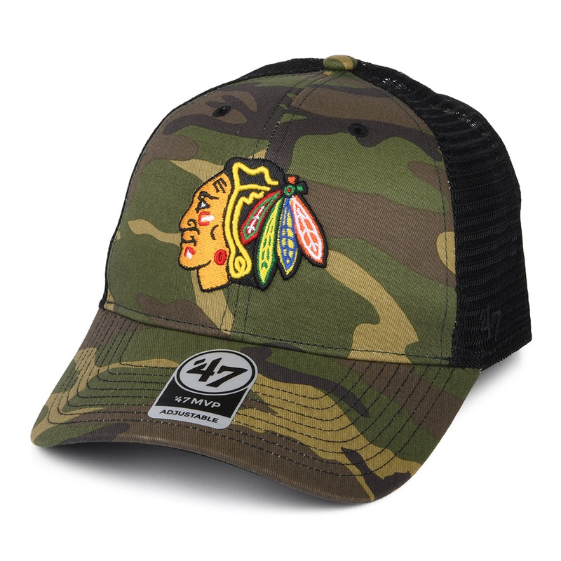 47 Brand Chicago Blackhawks Trucker Cap – NHL Camo Branson MVP – Camouflage Adjustable