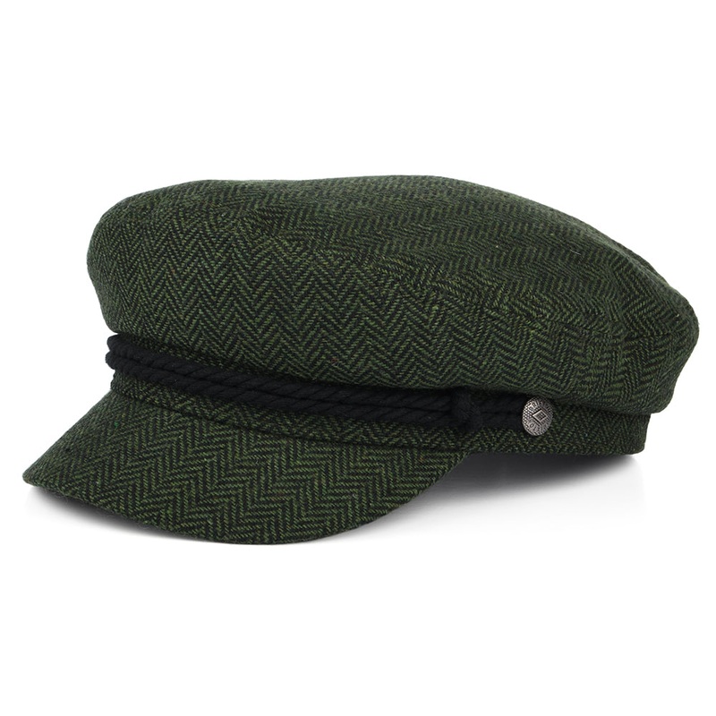 Brixton Hats Herringbone Fiddler Cap – Moss-Black Small-56cm