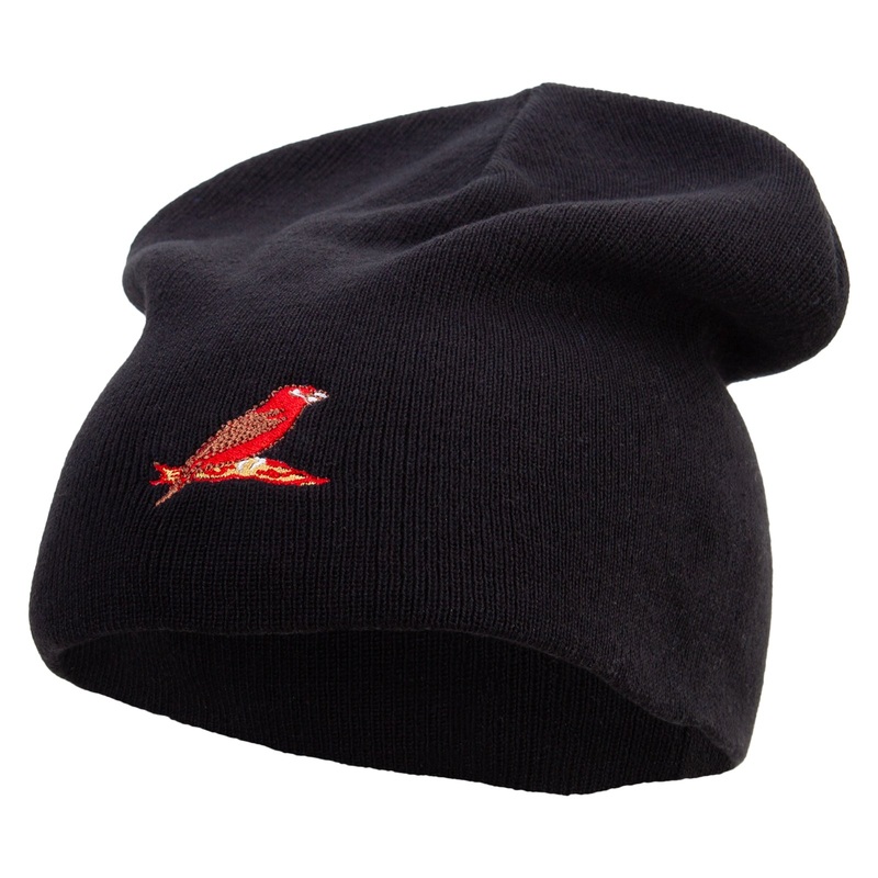 Exotic Bird Embroidered Big Size Superior Cotton Short Knit Beanie Black XL-3XL