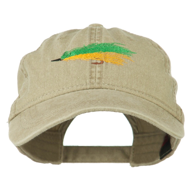 Fishing Green Fly Embroidered Washed Cap Khaki One Size