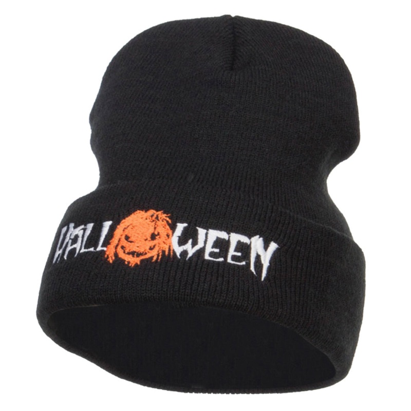 Halloween Monster Embroidered Long Beanie Black One Size