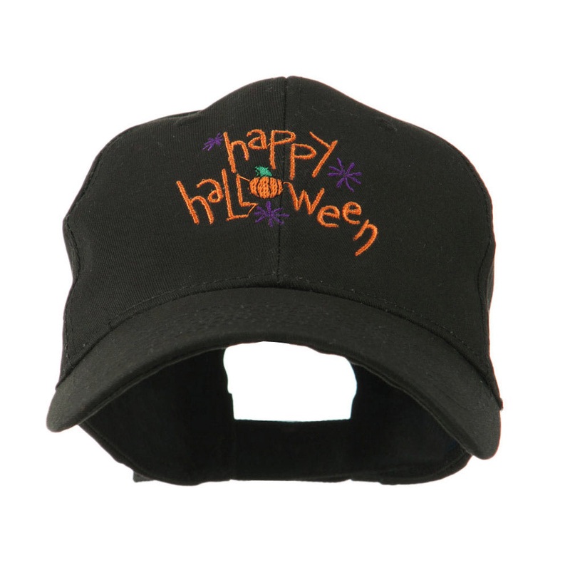 Happy Halloween with Pumpkin Embroidered Cap Black One Size