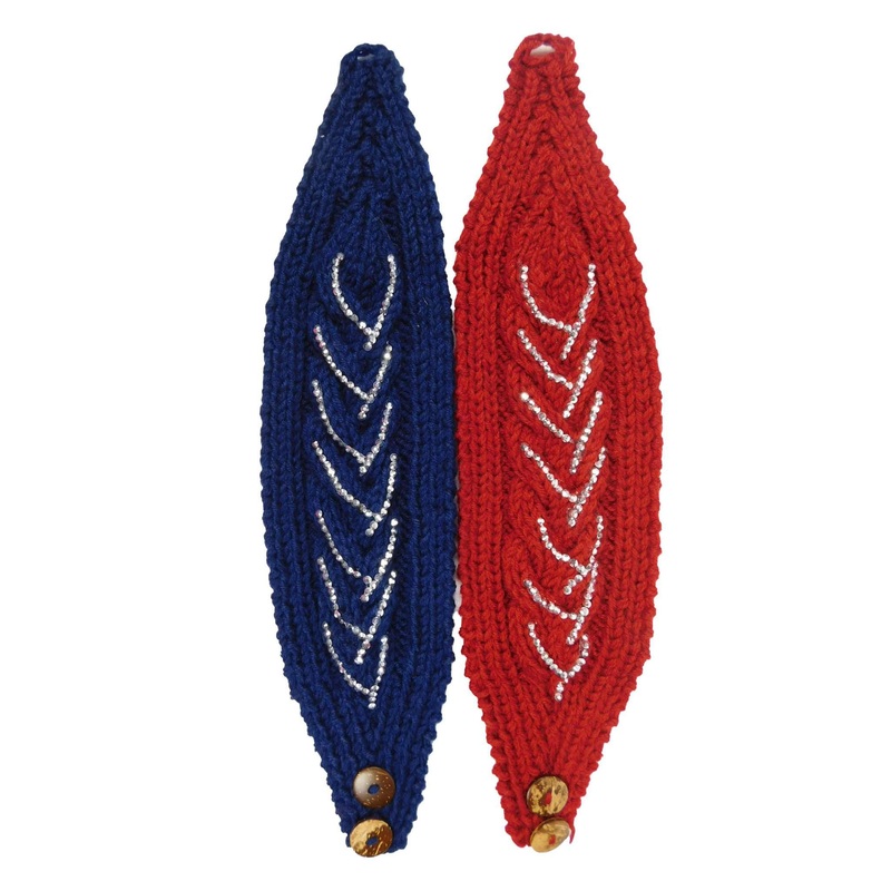 Knit Earwarmer Headband with Rhinestone Detail Red