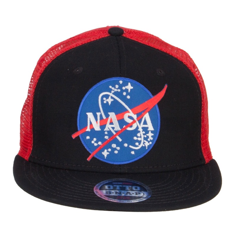 NASA Lunar Patched Flat Bill Mesh Cap Black Red One Size