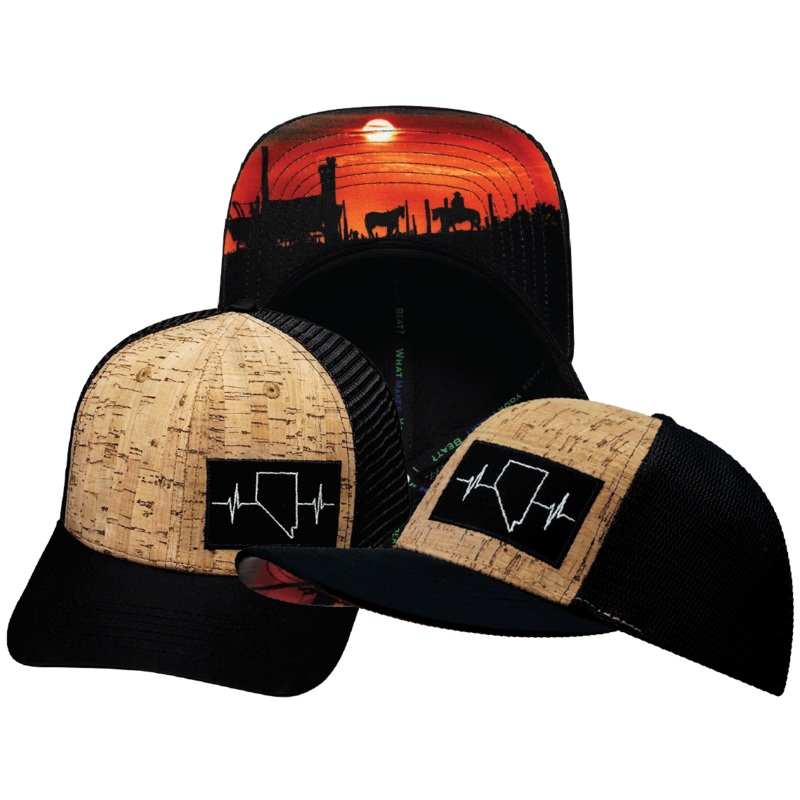 Nevada Hat – Baseball Hat Fit – Cork – Black – Trucker Mesh