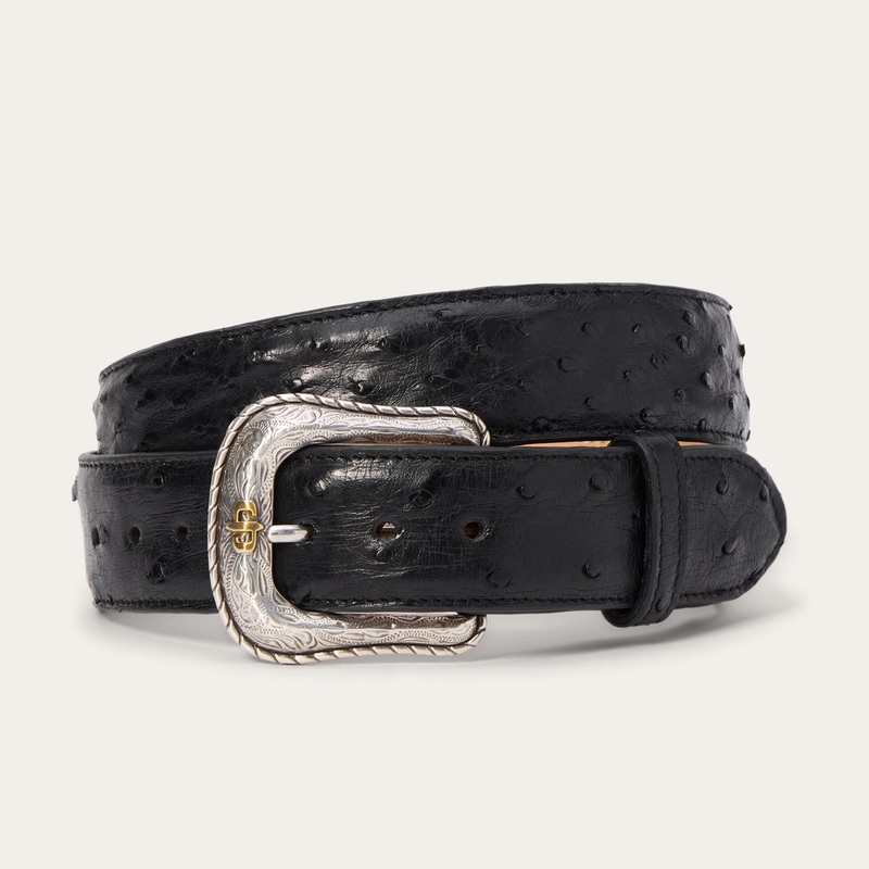 Ostrich Western Tab Belt Black 32