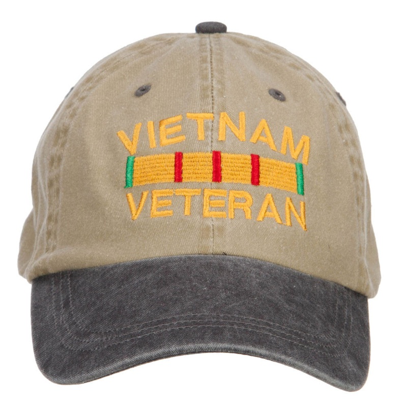 Vietnam Veteran Embroidered Washed Two Tone Cap Khaki Black One Size