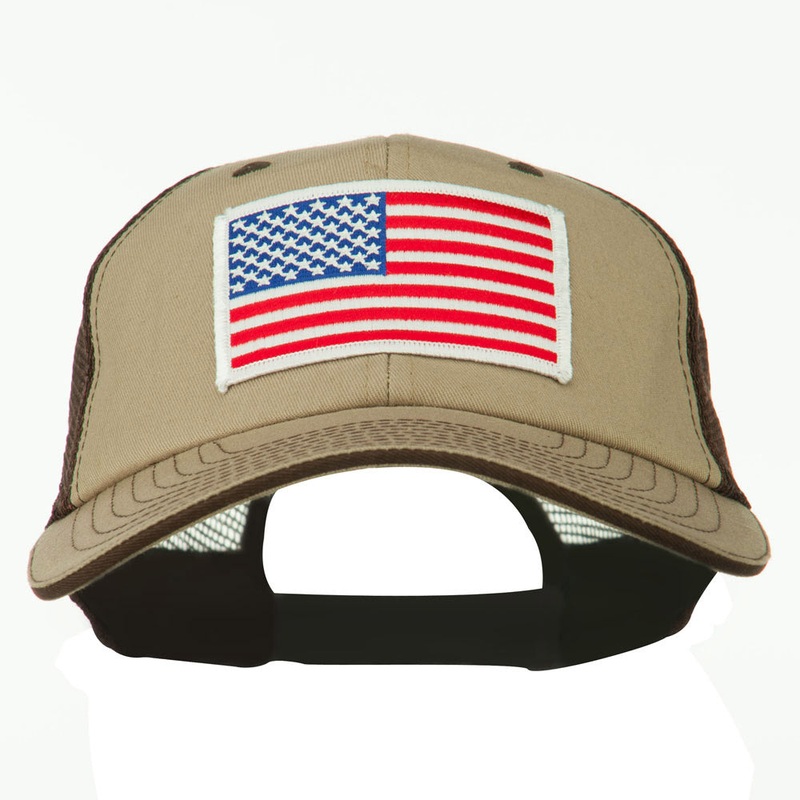 White American Flag Big Size Garment Washed Mesh Patched Cap Brown Beige XL-3XL