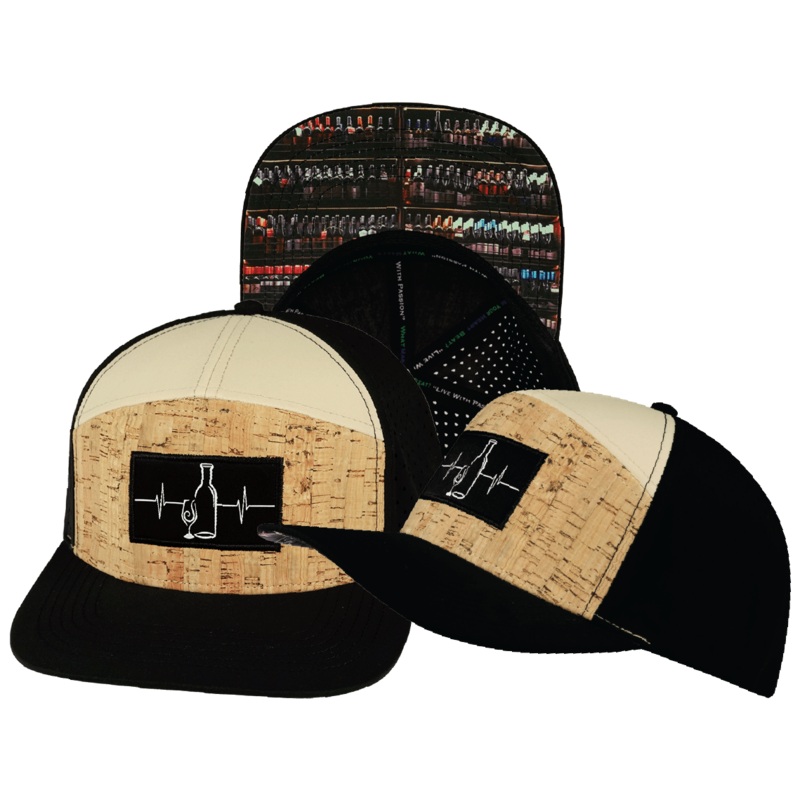Wine Hat – Flat Bill – Cork – Black / Tan – Laser Mesh