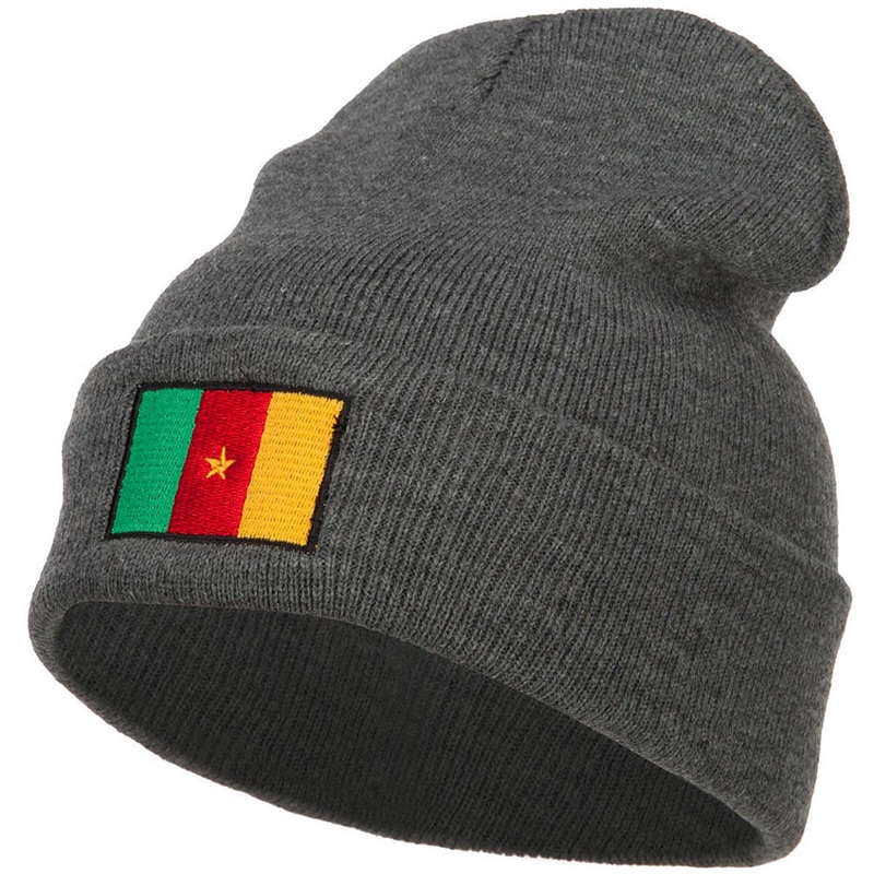 Cameroon Flag Embroidered Beanie Grey One Size