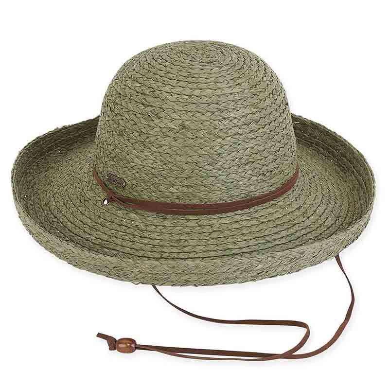 Emily Raffia Up Turned Brim Hat with Chin Strap – Sun ‘N’ Sand Hats Sage Medium (57 cm)