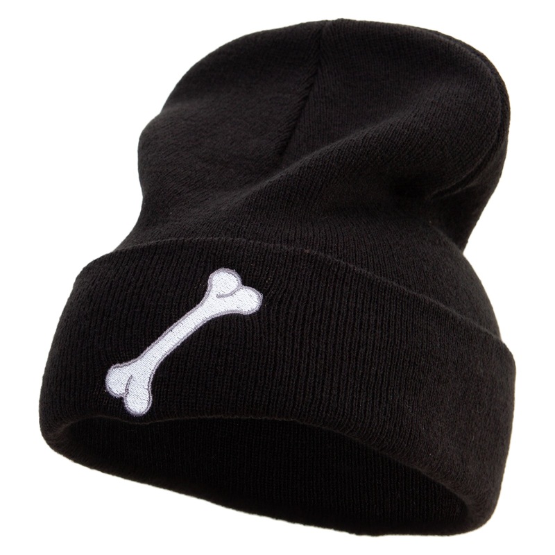 Food Bone Icon Embroidered Big Size Acrylic Long Beanies Black XL-3XL