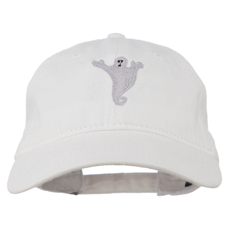 Halloween Spooky Ghost Embroidered Washed Dyed Cap White One Size