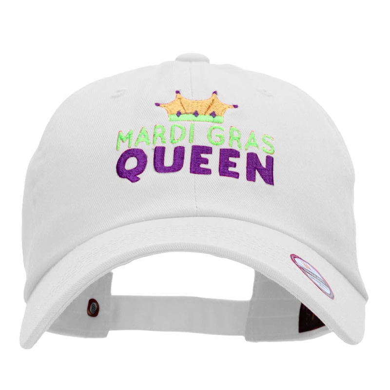 Mardi Gras Queen Embroidered Unstructured Cotton Twill Washed Cap White One Size