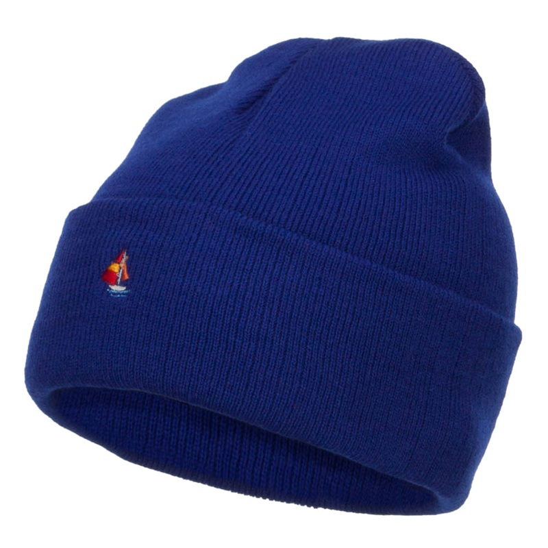 Mini Sailboat Embroidered Long Beanie Royal One Size