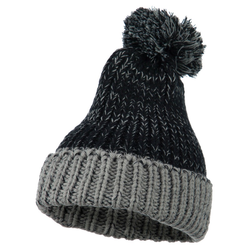 Mixed Tone Acrylic Cuff Beanie Black One Size