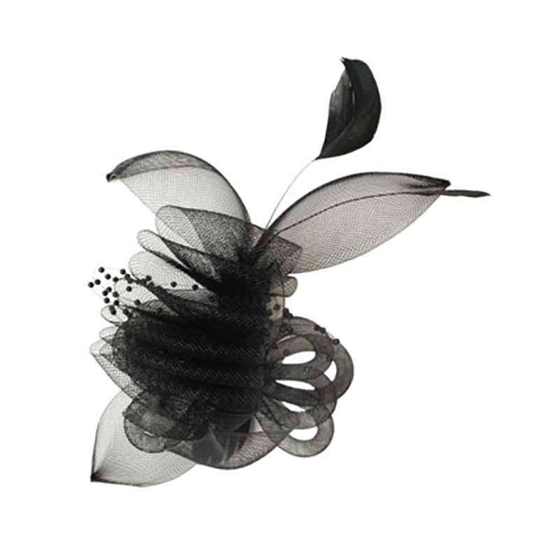 Pleated Crin Hair Clip Fascinator with Beads Black