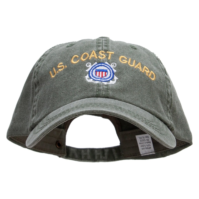 Us Coast Guard Embroidered Big Size Washed Pigment Dyed Cap Olive XL-3XL
