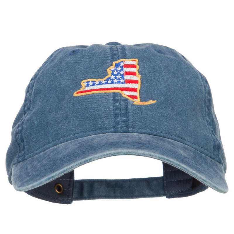 USA Flag New York Map Embroidered Washed Buckle Cap Navy One Size