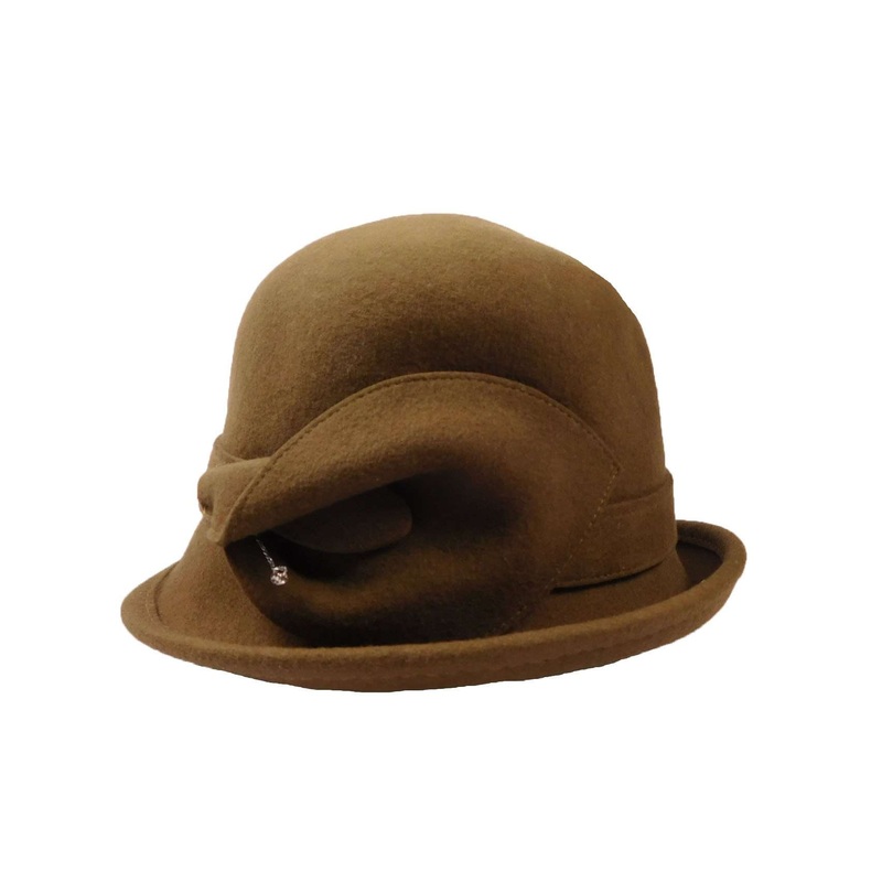 Wool Felt Cloche with Lily Accent Pecan