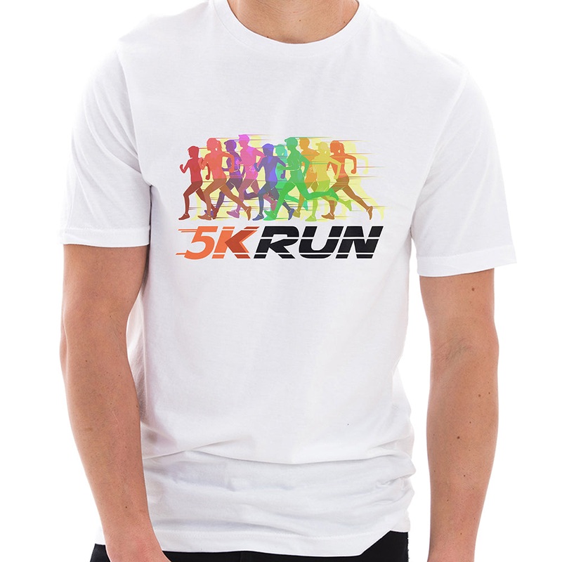 5K Running Graphic Design Unisex Ring Spun Combed Cotton Short Sleeve Deluxe Jersey T-Shirt White XS