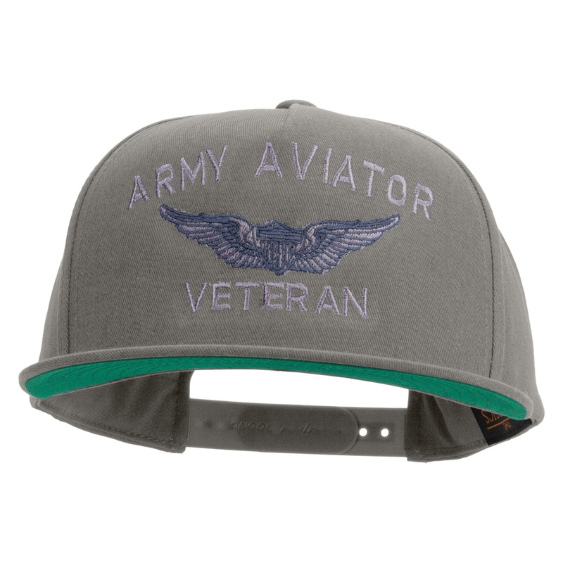Army Aviator Veteran Embroidered 5 Panel Flat Bill Twill Snapback Solid Cap Dk Grey One Size