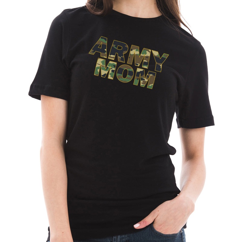 Army Mom Camo Graphic Design Short Sleeve Cotton Jersey T-Shirt Black XS
