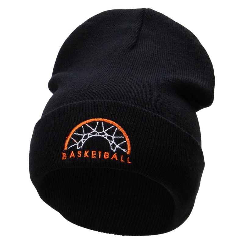 Basketball Basket Logo Embroidered 12 Inch Long Knitted Beanie Black One Size
