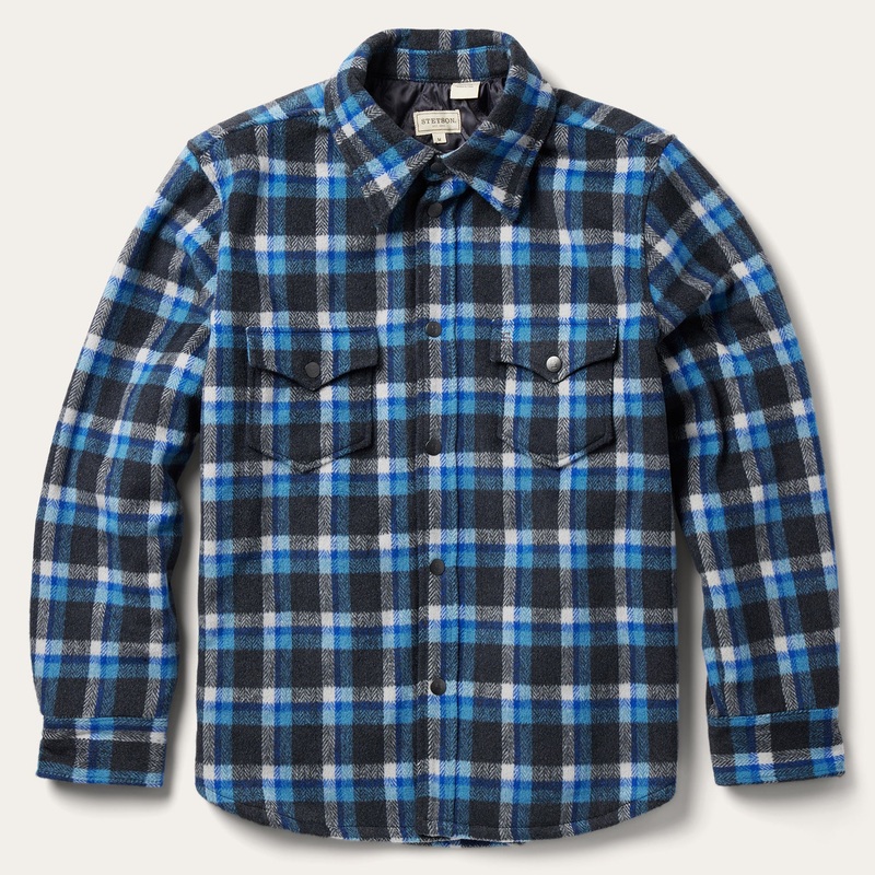 Blue Plaid Quilted Shirt Jacket Blue S