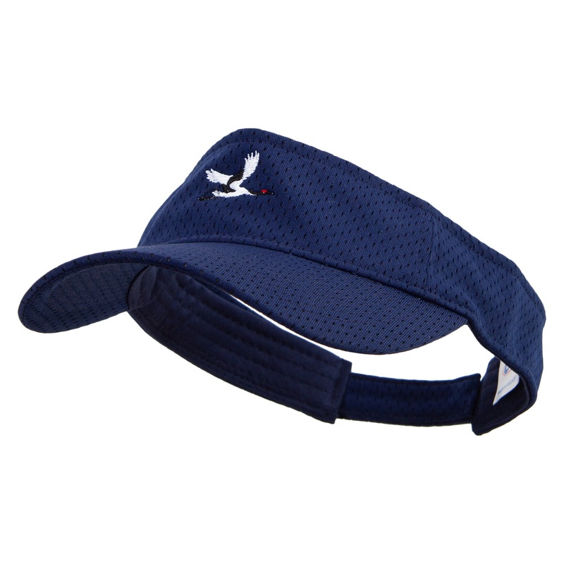 Flying Crane Icon Embroidered Athletic Jersey Mesh Sports Visor Navy One Size