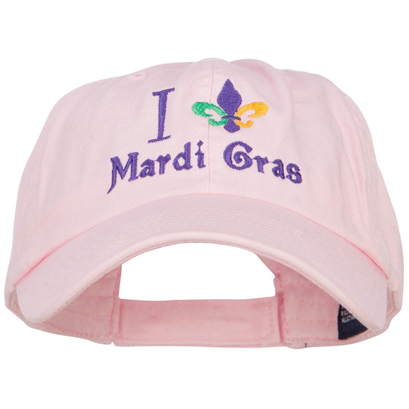 I Love Mardi Gras with Fleur de Lis Embroidered Cotton Cap Lt Pink One Size