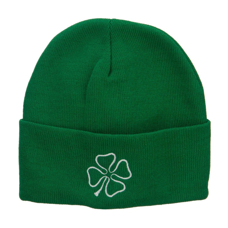 Irish Clover Embroidered Big Size Long Beanie Kelly XL-3XL