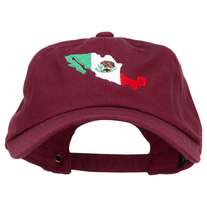 Mexico Flag with Map Embroidered Unstructured Washed Cap Wine One Size