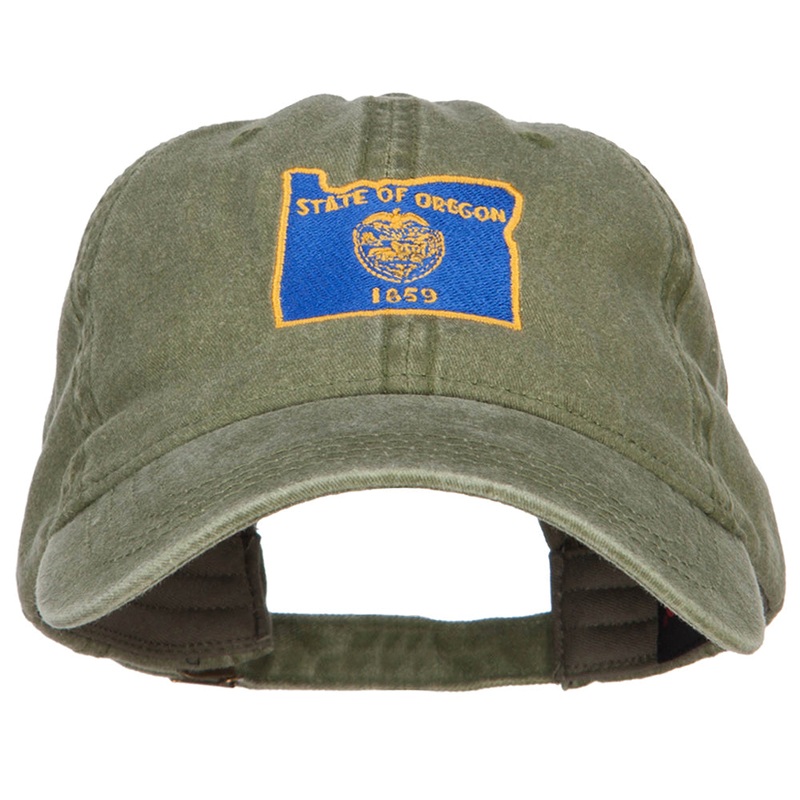 Oregon State Flag Map Embroidered Washed Cap Olive One Size
