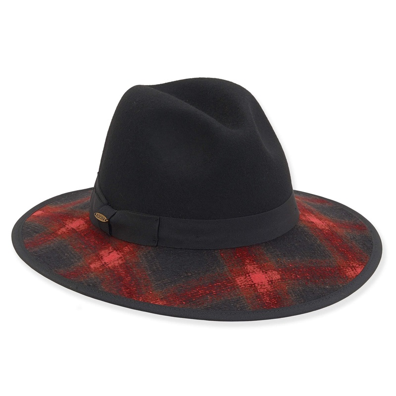 Plaid Brim Wool Felt Safari Hat – Adora Hats Black / Red