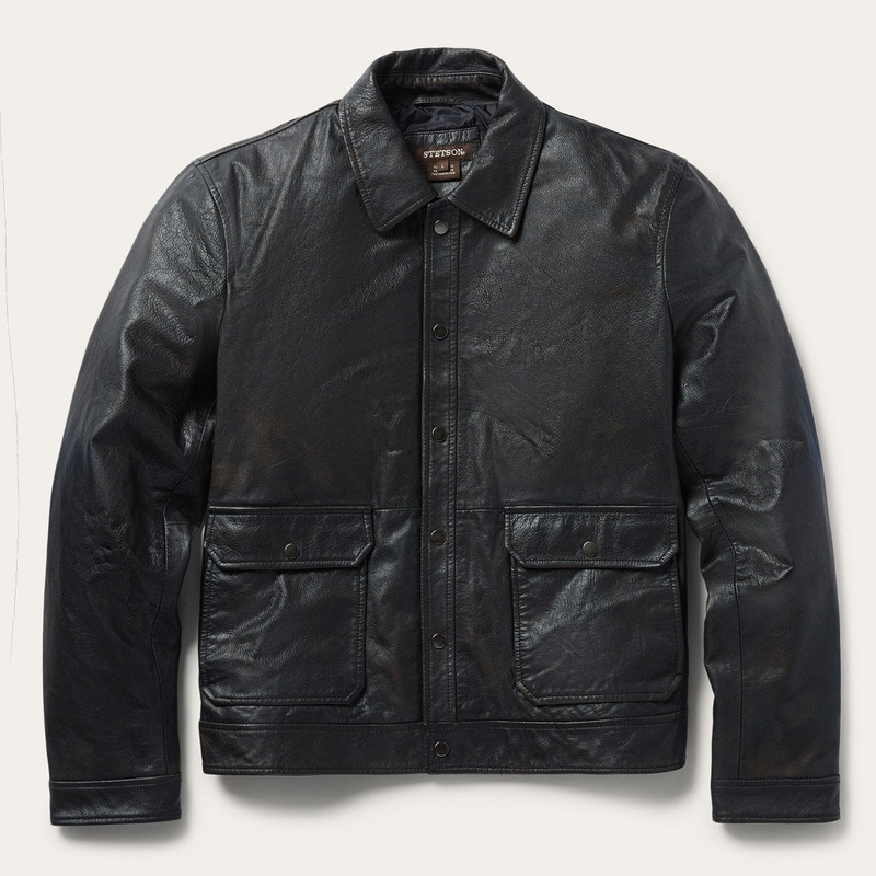 Snap Front Leather Jacket Brown S