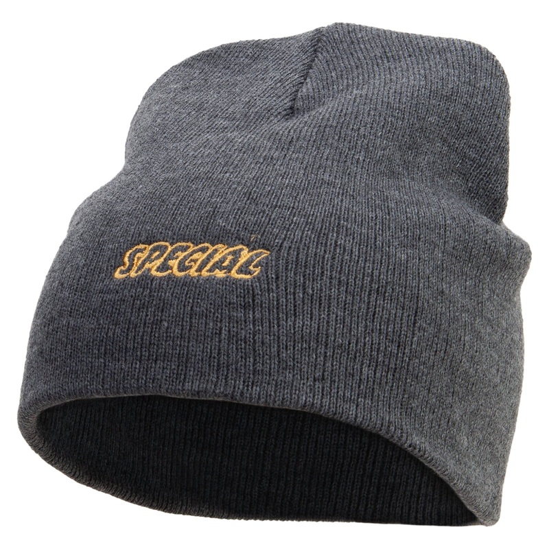 Special Embroidered 8 Inch Short Beanie Dk Grey One Size