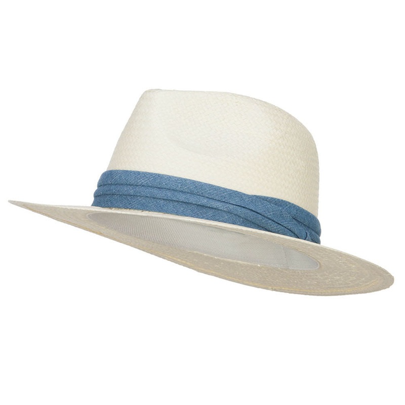 Toyo Fedora Hat with Color Band Cream Denim One Size