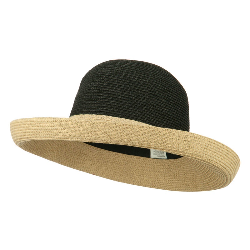 UPF 50+ Two Tone Roll Up Hat Black Tan One Size