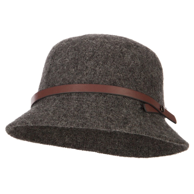 Women’s Wool Leatherette Band Accented Cloche Bucket Hat Camel One Size