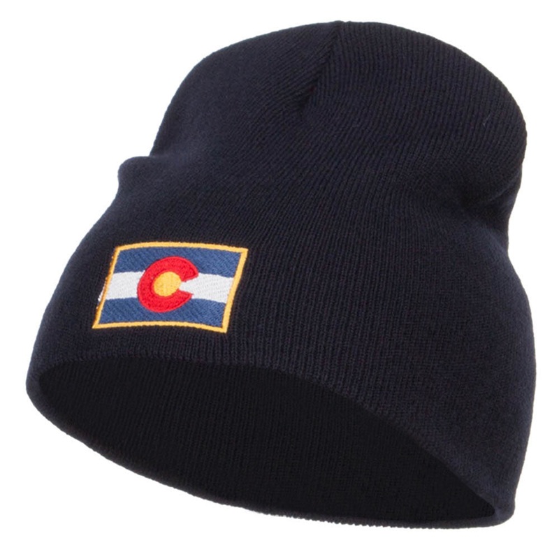 Colorado Flag Embroidered Short Beanie Navy One Size