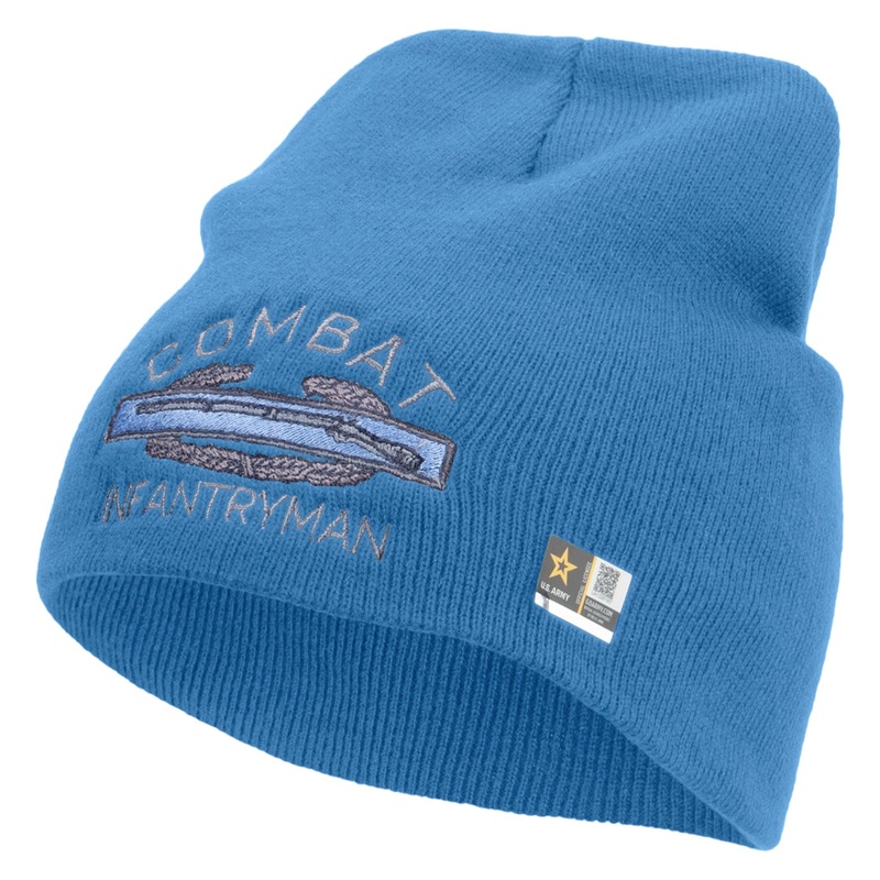 Combat Infantryman Embroidered 8 Inch Knitted Short Beanie Sky Blue One Size