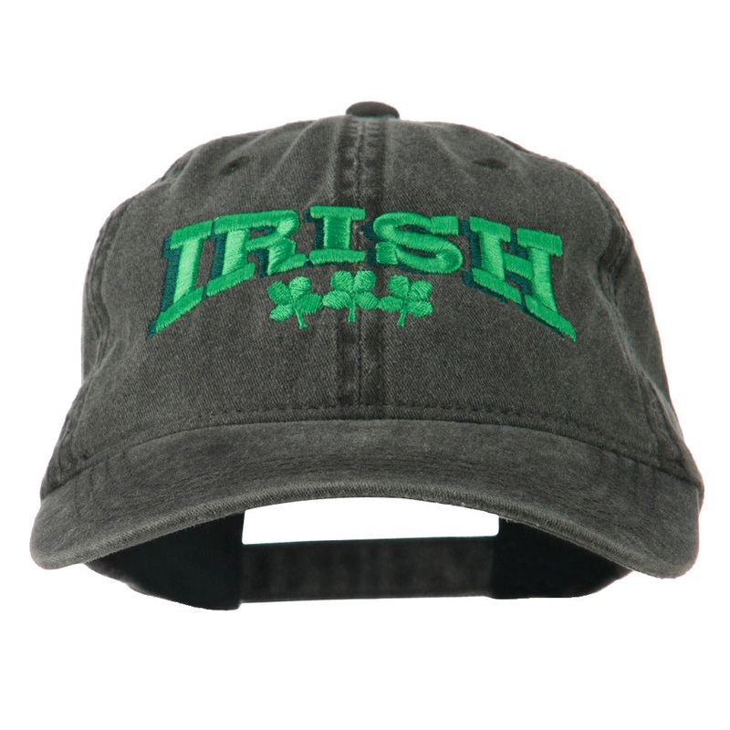 Irish Four Leaf Clover Embroidered Dyed Cap Black One Size