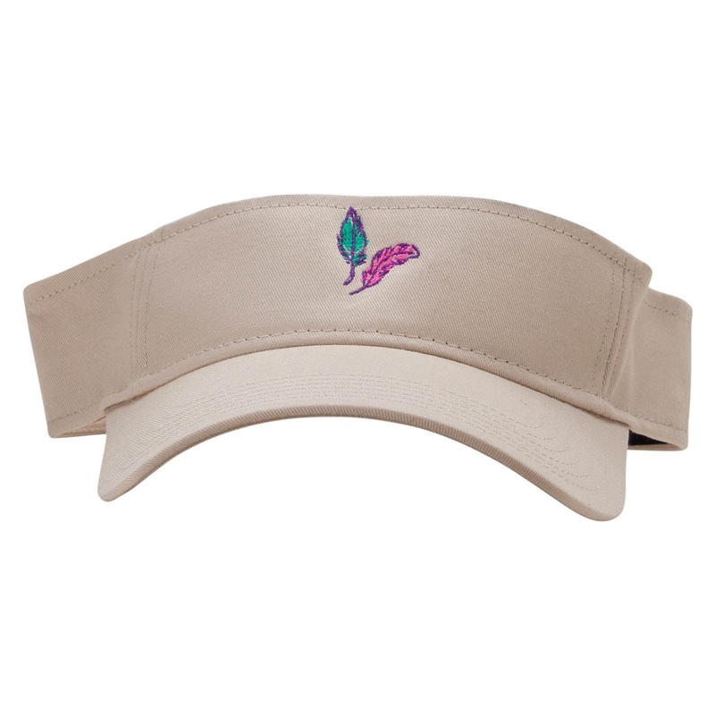 Mardi Feathers Embroidered Cotton Twill Sun Visor Khaki One Size