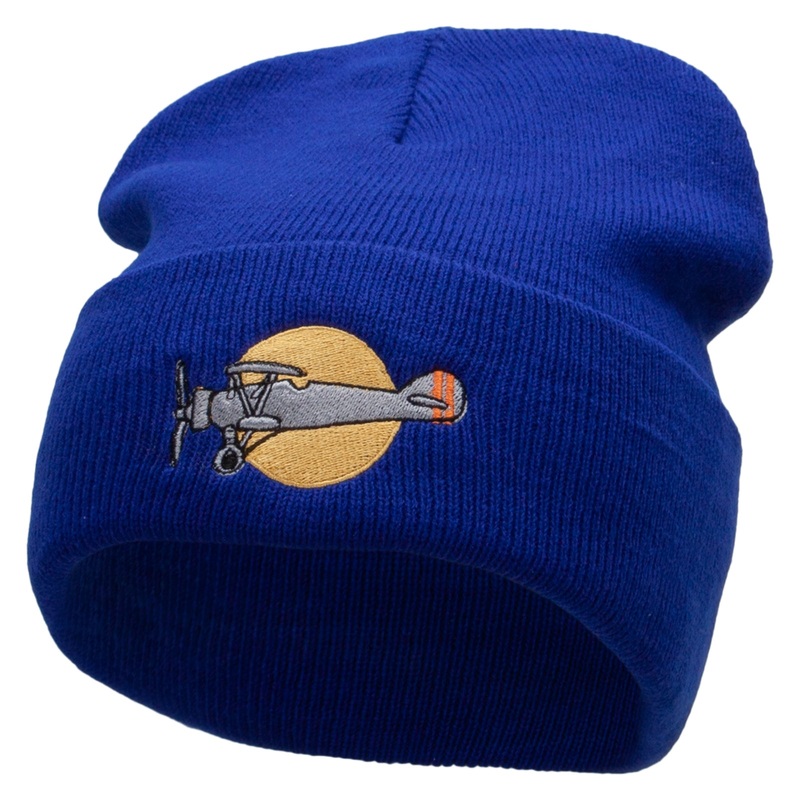 Plane Flight Embroidered 12 Inch Long Knitted Beanie Royal One Size